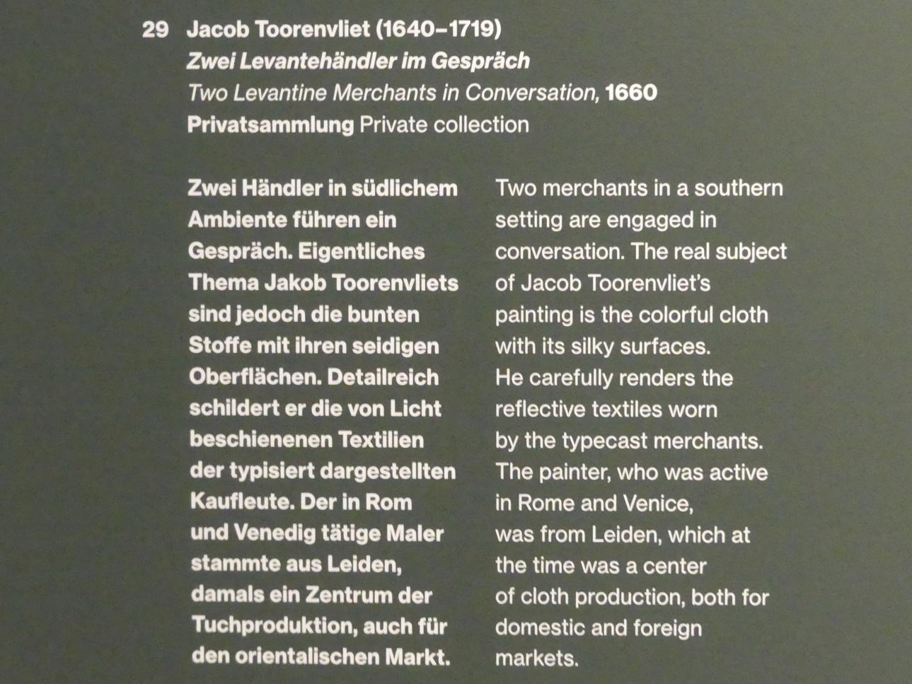 Jacob Toorenvliet (1660–1669), Zwei Levantehändler im Gespräch, Potsdam, Museum Barberini, Ausstellung "Rembrandts Orient" vom 13.03.-27.06.2021, Saal A2, 1660, Bild 2/2