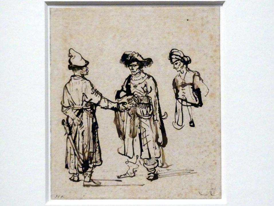 Rembrandt (Rembrandt Harmenszoon van Rijn) (1627–1669), Drei Orientalen im Gespräch, Potsdam, Museum Barberini, Ausstellung "Rembrandts Orient" vom 13.03.-27.06.2021, Saal A2, um 1645, Bild 2/3