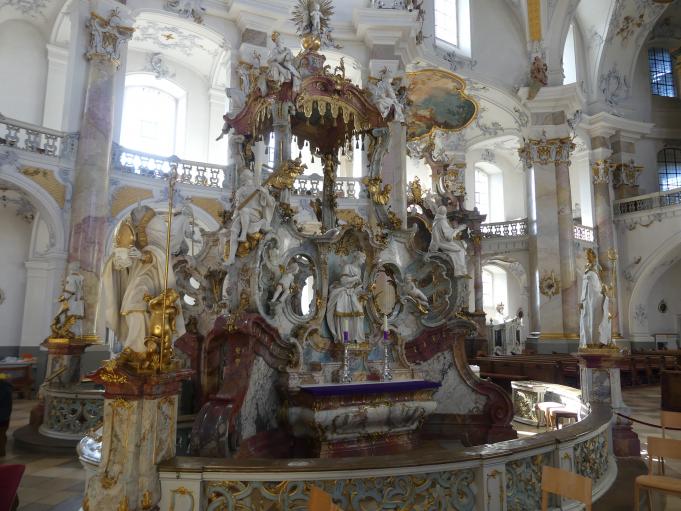 Johann Michael Feuchtmayer der Jüngere (Johann Michael II Feichtmayr) (1732–1767), Gnadenrotunde mit Gnadenaltar, Vierzehnheiligen (Bad Staffelstein), Pfarr- und Wallfahrtskirche Mariä Himmelfahrt, 1763–1772, Bild 2/26