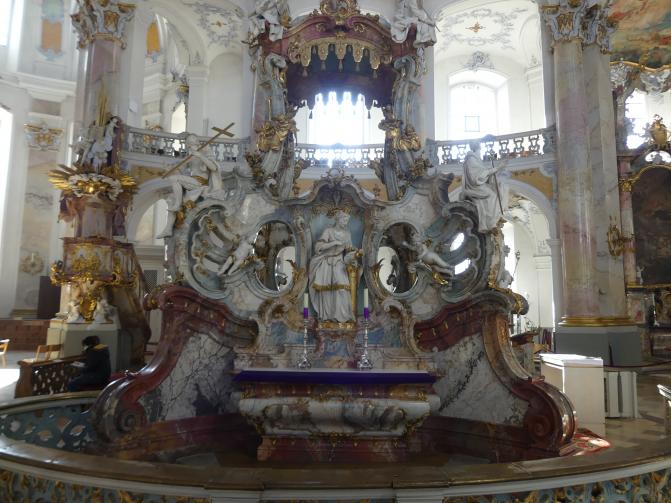 Johann Michael Feuchtmayer der Jüngere (Johann Michael II Feichtmayr) (1732–1767), Gnadenrotunde mit Gnadenaltar, Vierzehnheiligen (Bad Staffelstein), Pfarr- und Wallfahrtskirche Mariä Himmelfahrt, 1763–1772, Bild 5/26