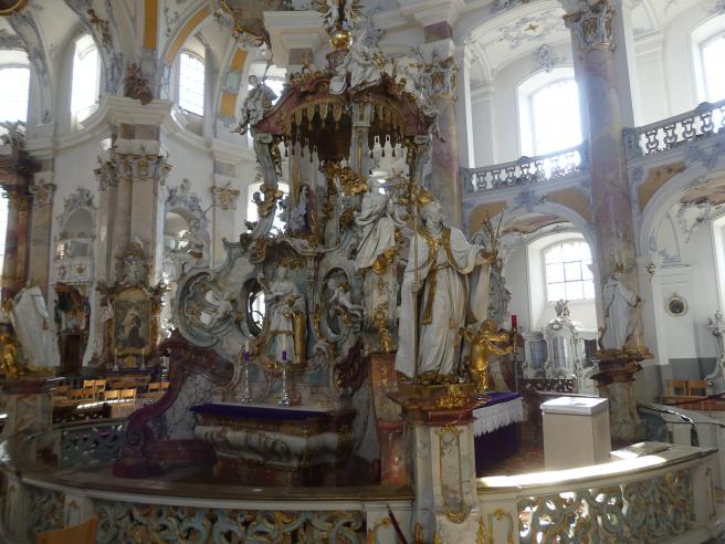 Johann Michael Feuchtmayer der Jüngere (Johann Michael II Feichtmayr) (1732–1767), Gnadenrotunde mit Gnadenaltar, Vierzehnheiligen (Bad Staffelstein), Pfarr- und Wallfahrtskirche Mariä Himmelfahrt, 1763–1772, Bild 8/26