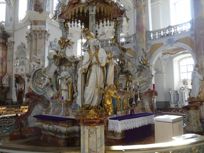 Johann Michael Feuchtmayer der Jüngere (Johann Michael II Feichtmayr) (1732–1767), Gnadenrotunde mit Gnadenaltar, Vierzehnheiligen (Bad Staffelstein), Pfarr- und Wallfahrtskirche Mariä Himmelfahrt, 1763–1772, Bild 9/26