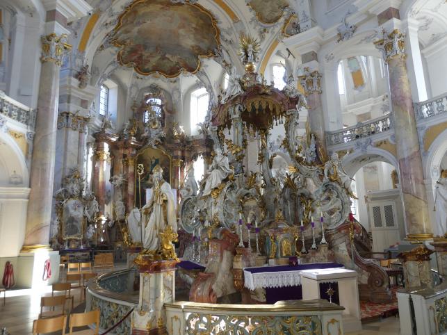 Johann Michael Feuchtmayer der Jüngere (Johann Michael II Feichtmayr) (1732–1767), Gnadenrotunde mit Gnadenaltar, Vierzehnheiligen (Bad Staffelstein), Pfarr- und Wallfahrtskirche Mariä Himmelfahrt, 1763–1772, Bild 10/26