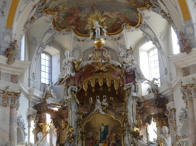 Johann Michael Feuchtmayer der Jüngere (Johann Michael II Feichtmayr) (1732–1767), Gnadenrotunde mit Gnadenaltar, Vierzehnheiligen (Bad Staffelstein), Pfarr- und Wallfahrtskirche Mariä Himmelfahrt, 1763–1772, Bild 13/26