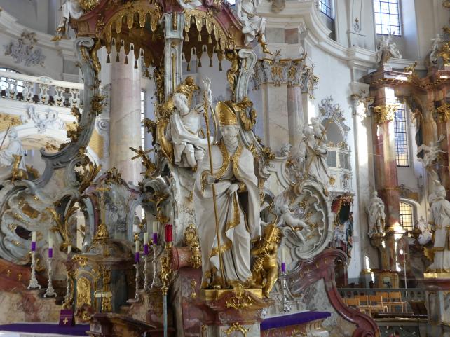 Johann Michael Feuchtmayer der Jüngere (Johann Michael II Feichtmayr) (1732–1767), Gnadenrotunde mit Gnadenaltar, Vierzehnheiligen (Bad Staffelstein), Pfarr- und Wallfahrtskirche Mariä Himmelfahrt, 1763–1772, Bild 17/26