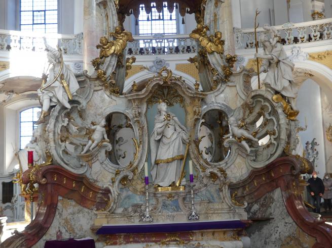 Johann Michael Feuchtmayer der Jüngere (Johann Michael II Feichtmayr) (1732–1767), Gnadenrotunde mit Gnadenaltar, Vierzehnheiligen (Bad Staffelstein), Pfarr- und Wallfahrtskirche Mariä Himmelfahrt, 1763–1772, Bild 20/26