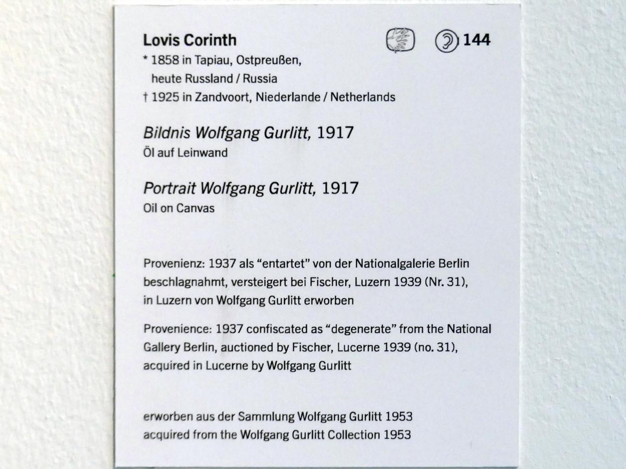 Lovis Corinth (1891–1925), Bildnis Wolfgang Gurlitt, Linz, Lentos Kunstmuseum Linz, Saal 1 - Restitutionen, 1917, Bild 2/2
