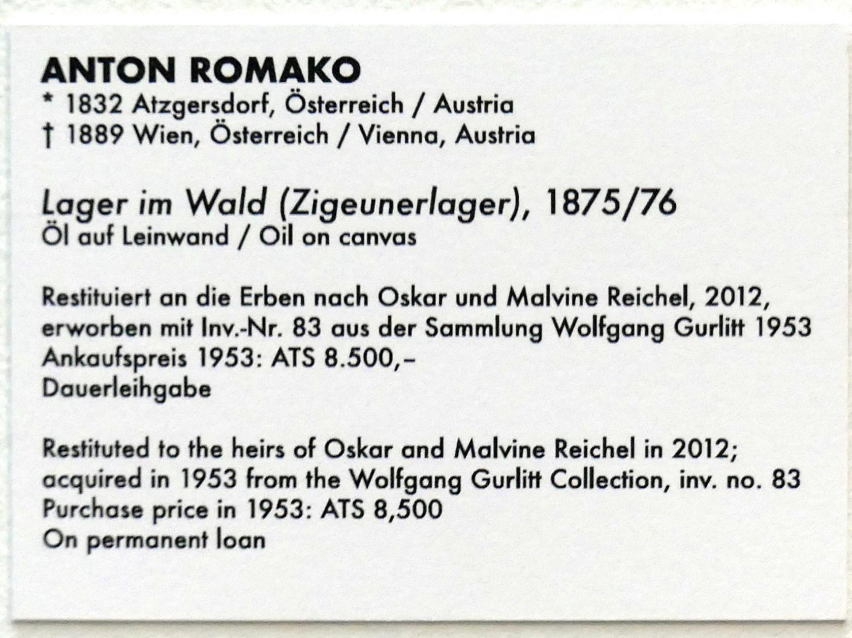 Anton Romako (1854–1883), Lager im Wald (Zigeunerlager), Linz, Lentos Kunstmuseum Linz, Saal 1 - Restitutionen, 1875–1876, Bild 3/3