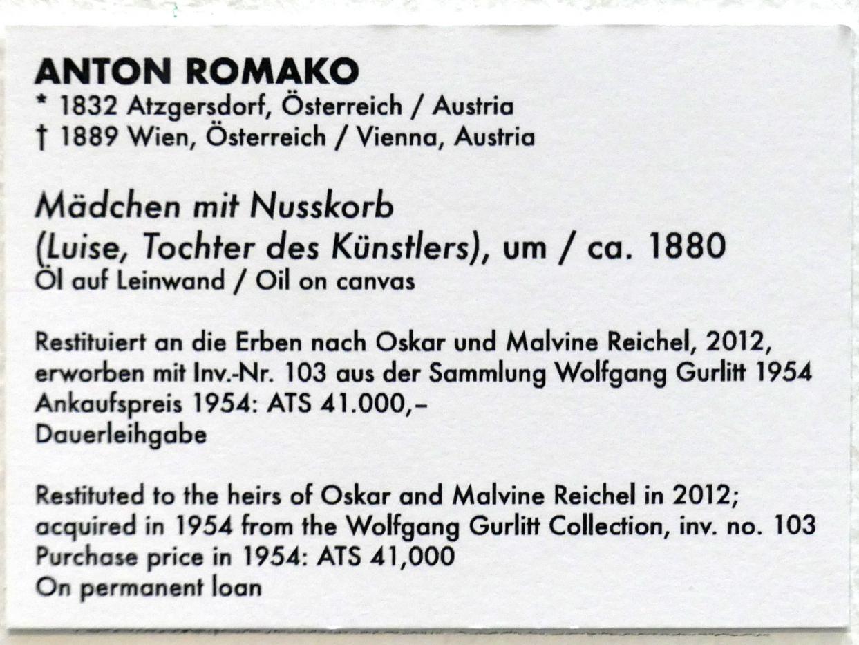 Anton Romako (1854–1883), Mädchen mit Nusskorb (Luise, Tochter des Künstlers), Linz, Lentos Kunstmuseum Linz, Saal 1 - Restitutionen, um 1880, Bild 2/2