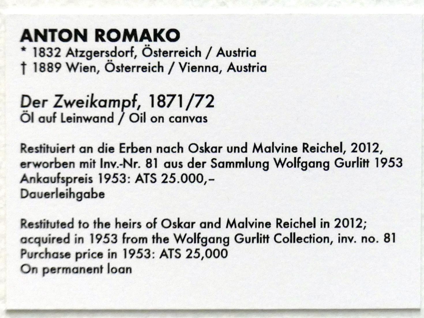 Anton Romako (1854–1883), Der Zweikampf, Linz, Lentos Kunstmuseum Linz, Saal 1 - Restitutionen, 1871–1872, Bild 2/2