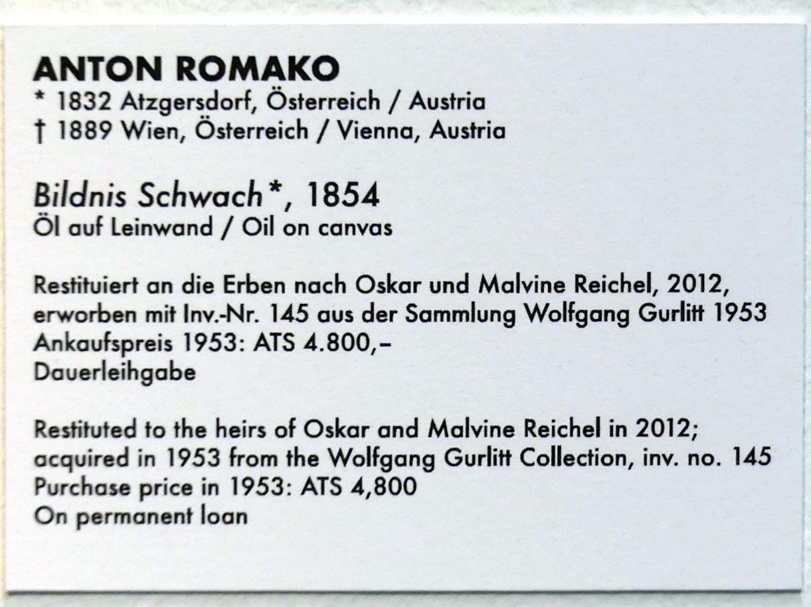 Anton Romako (1854–1883), Bildnis Schwach, Linz, Lentos Kunstmuseum Linz, Saal 1 - Restitutionen, 1854, Bild 2/2