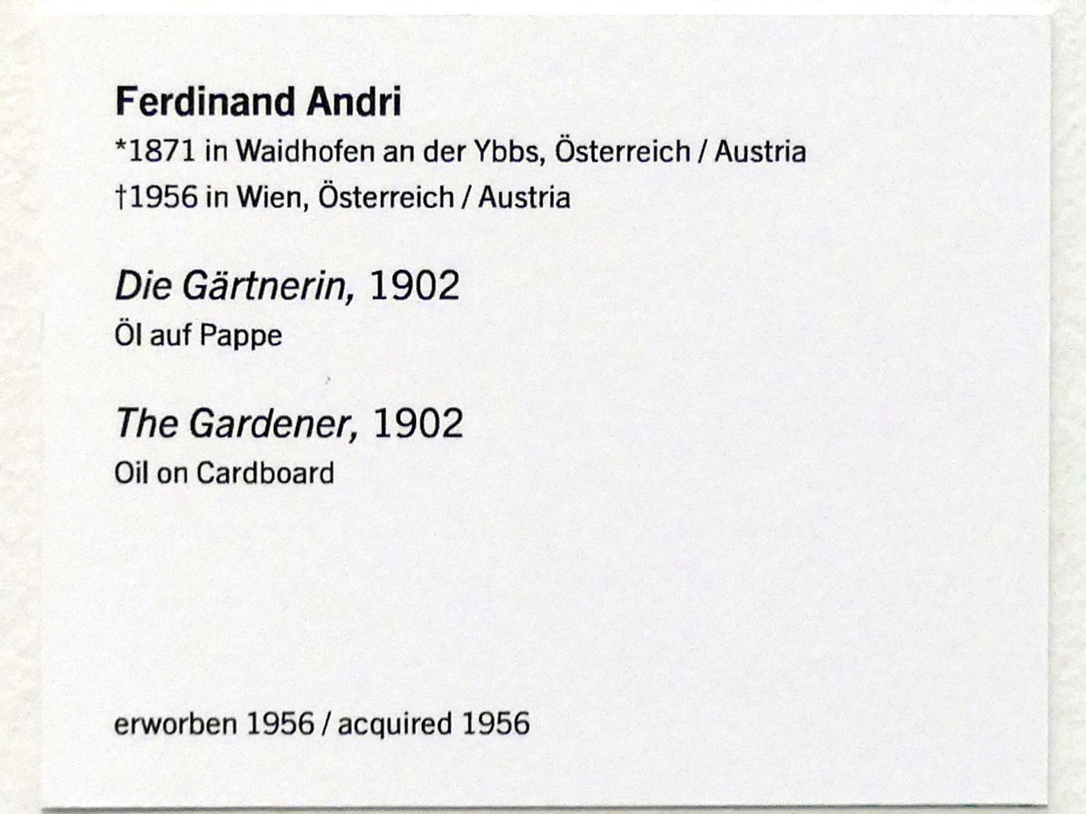 Ferdinand Andri (1902), Die Gärtnerin, Linz, Lentos Kunstmuseum Linz, Saal 2 - Wien um 1900, 1902, Bild 2/2