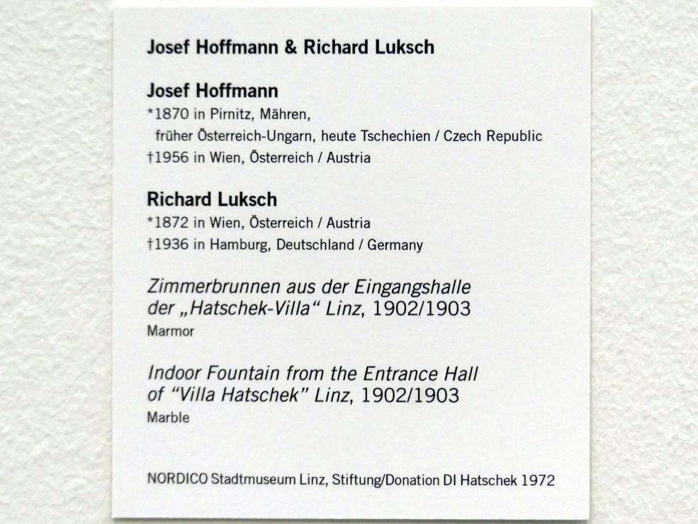 Richard Luksch (1900–1925), Zimmerbrunnen aus der Eingangshalle der "Hatschek-Villa" Linz, Linz, Lentos Kunstmuseum Linz, Saal 2 - Wien um 1900, 1902–1903, Bild 3/3