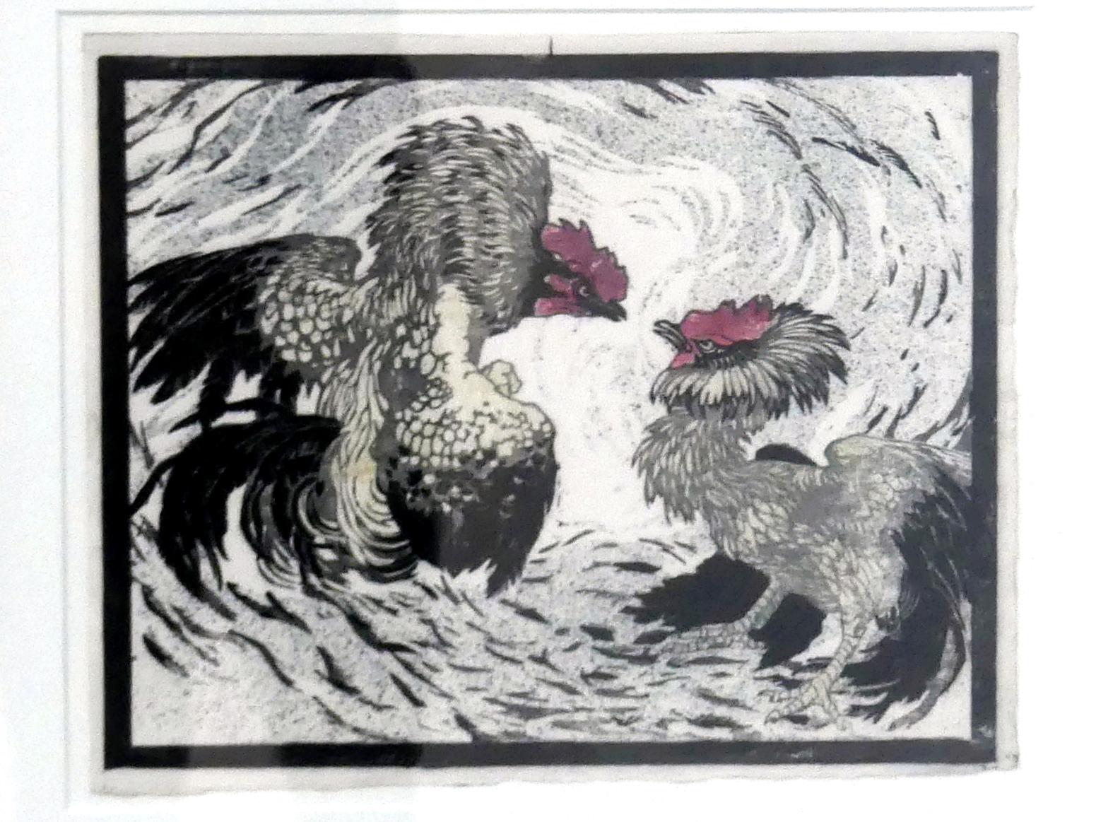 Ludwig Heinrich Jungnickel (1909), Hahnenkampf, Linz, Lentos Kunstmuseum Linz, Saal 2 - Wien um 1900, 1909, Bild 2/3