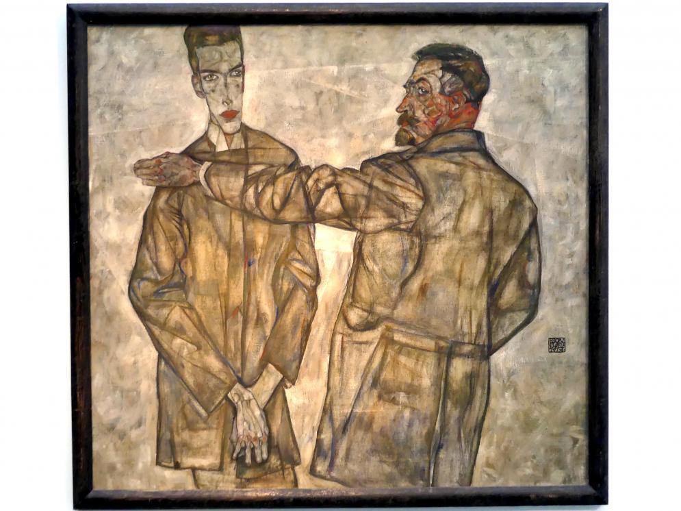 Egon Schiele (1908–1918), Doppelbildnis (Zentralinspektor Heinrich Benesch und sein Sohn Otto), Linz, Lentos Kunstmuseum Linz, Saal 3 - Wege zur Abstraktion, 1913