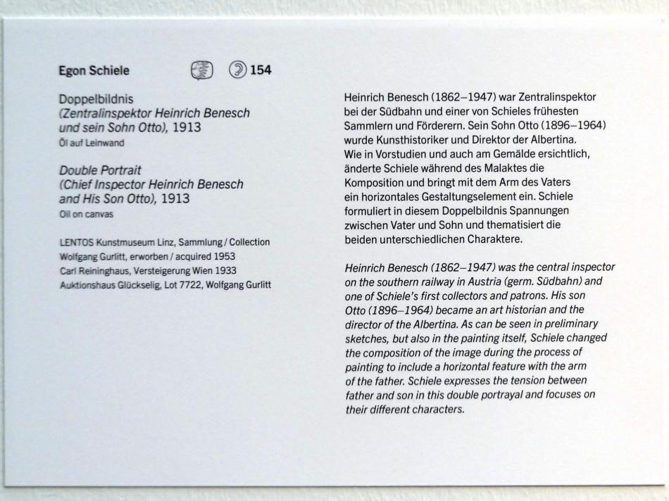 Egon Schiele (1908–1918), Doppelbildnis (Zentralinspektor Heinrich Benesch und sein Sohn Otto), Linz, Lentos Kunstmuseum Linz, Saal 3 - Wege zur Abstraktion, 1913, Bild 2/2