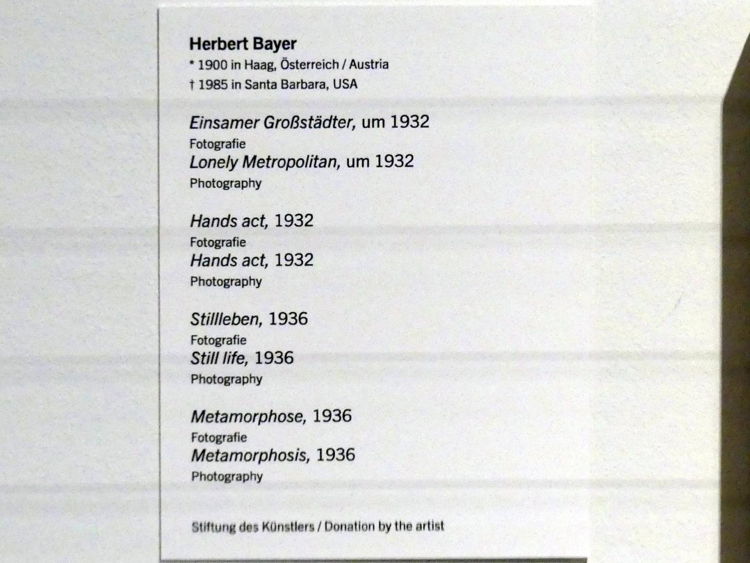 Herbert Bayer (1925–1972), Stillleben, Linz, Lentos Kunstmuseum Linz, Saal 5 - Fotokabinett, 1936, Bild 3/3