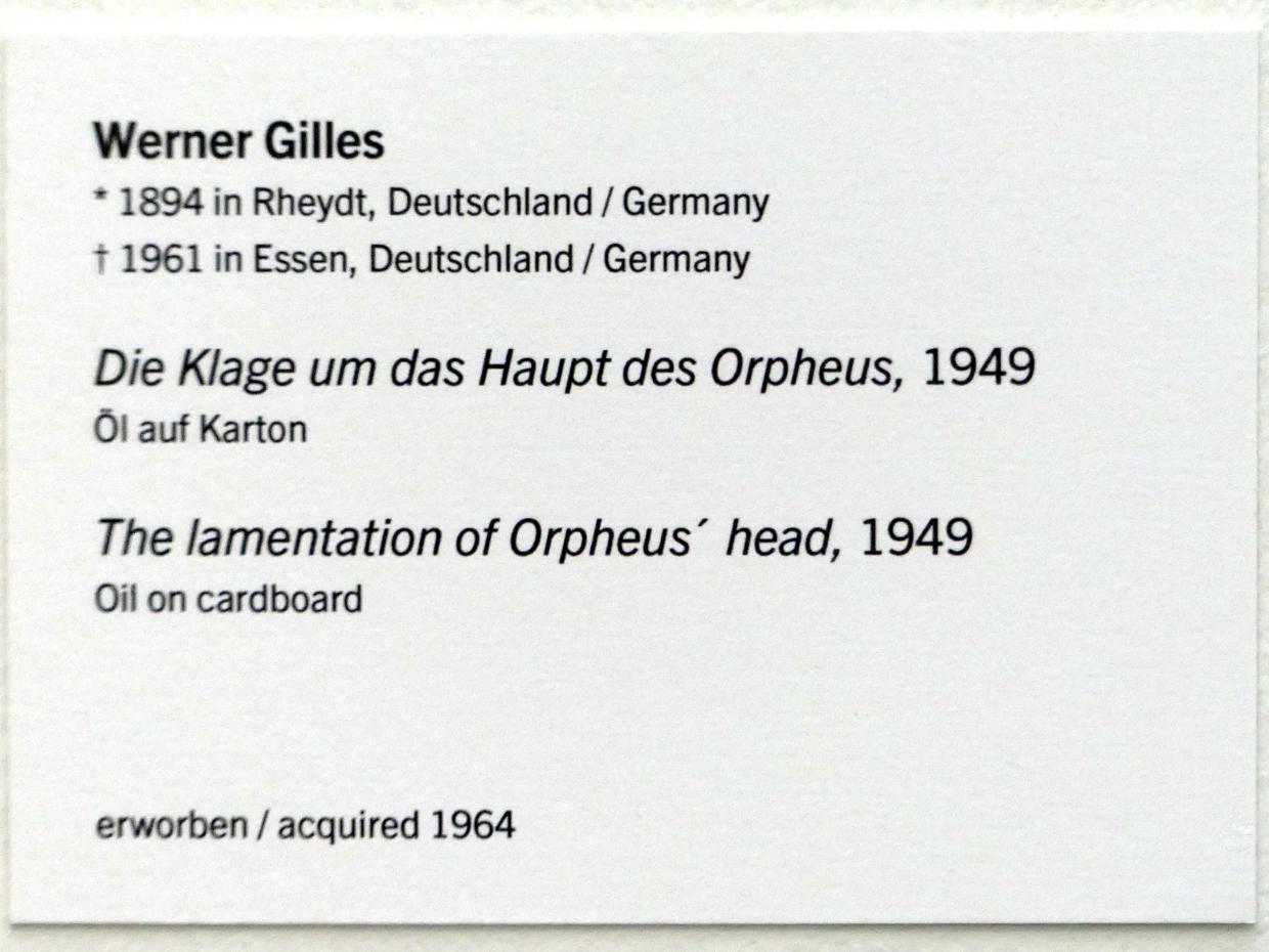 Werner Gilles (1928–1949), Die Klage um das Haupt des Orpheus, Linz, Lentos Kunstmuseum Linz, Saal 6 - Nationalsozialistische Propaganda, "Entartete Kunst" und Exil, 1949, Bild 2/2