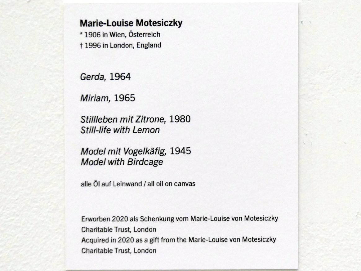 Marie-Louise von Motesiczky (1925–1980), Model mit Vogelkäfig, Linz, Lentos Kunstmuseum Linz, Saal 6 - Nationalsozialistische Propaganda, "Entartete Kunst" und Exil, 1945, Bild 2/2