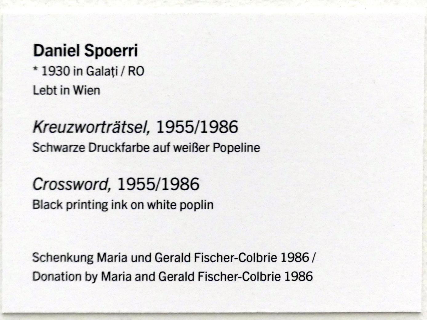 Daniel Spoerri (1955–2014), Kreuzworträtsel, Linz, Lentos Kunstmuseum Linz, Saal 7 - Nachkriegsjahre, 1955, Bild 2/2