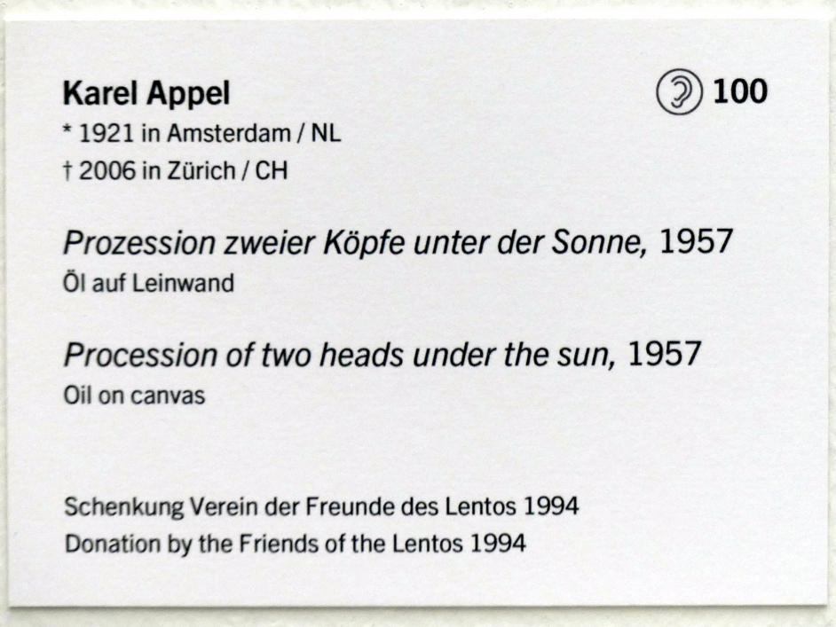 Karel Appel (1947–1959), Prozession zweier Köpfe unter der Sonne, Linz, Lentos Kunstmuseum Linz, Saal 7 - Nachkriegsjahre, 1957, Bild 2/2