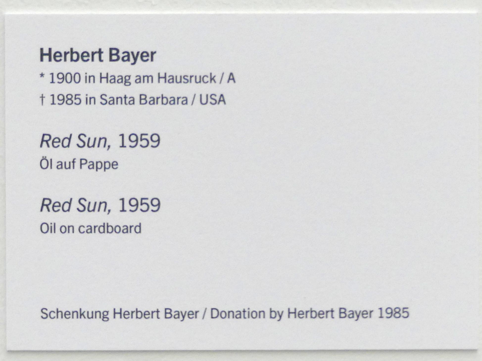 Herbert Bayer (1925–1972), Red Sun, Linz, Lentos Kunstmuseum Linz, Saal 7 - Nachkriegsjahre, 1959, Bild 2/2