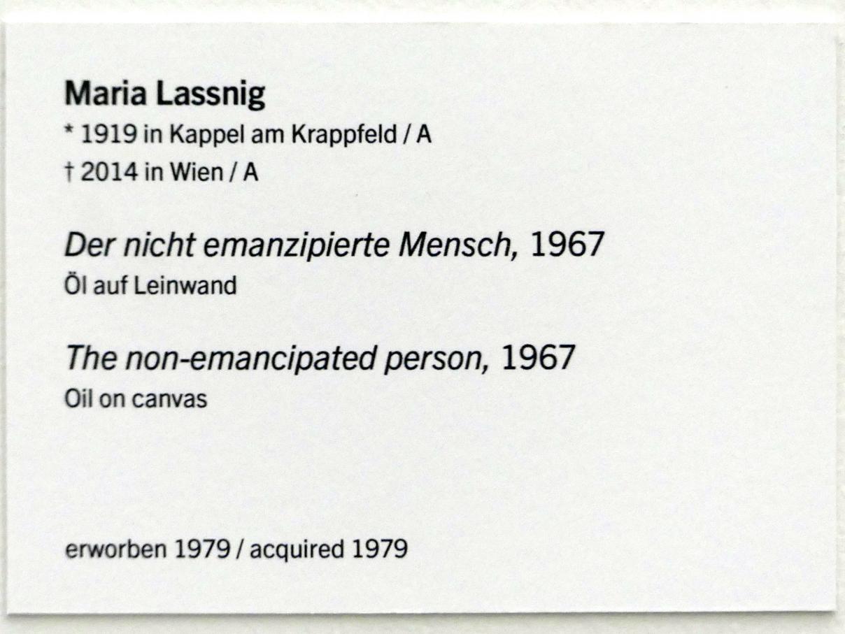 Maria Lassnig (1945–2011), Der nicht emanzipierte Mensch, Linz, Lentos Kunstmuseum Linz, Saal 9 - Das Jahrzehnt des Aufbruchs, 1967, Bild 2/2