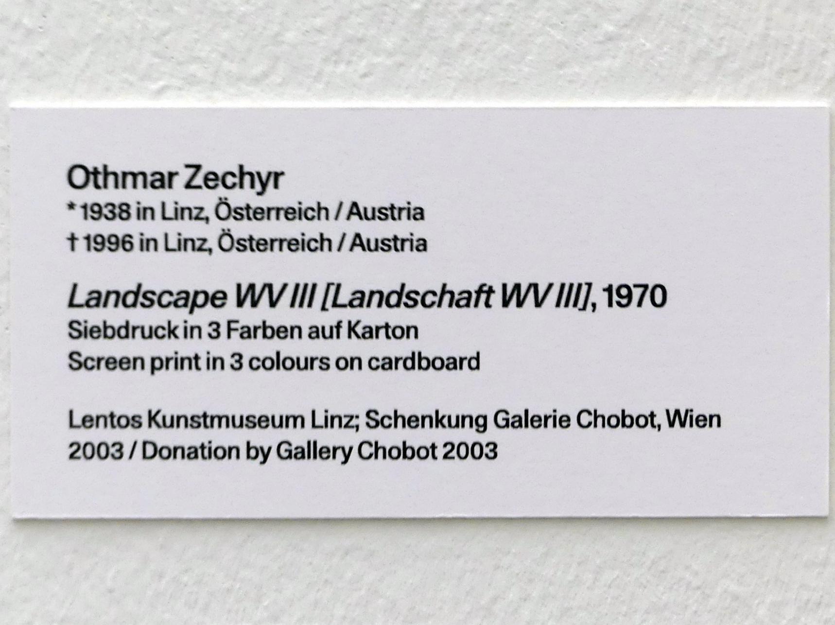 Othmar Zechyr (1970), Landscape WV III [Landschaft WV III], Linz, Lentos Kunstmuseum Linz, Saal 10 - Zu schade für die Lade, 1970, Bild 2/2