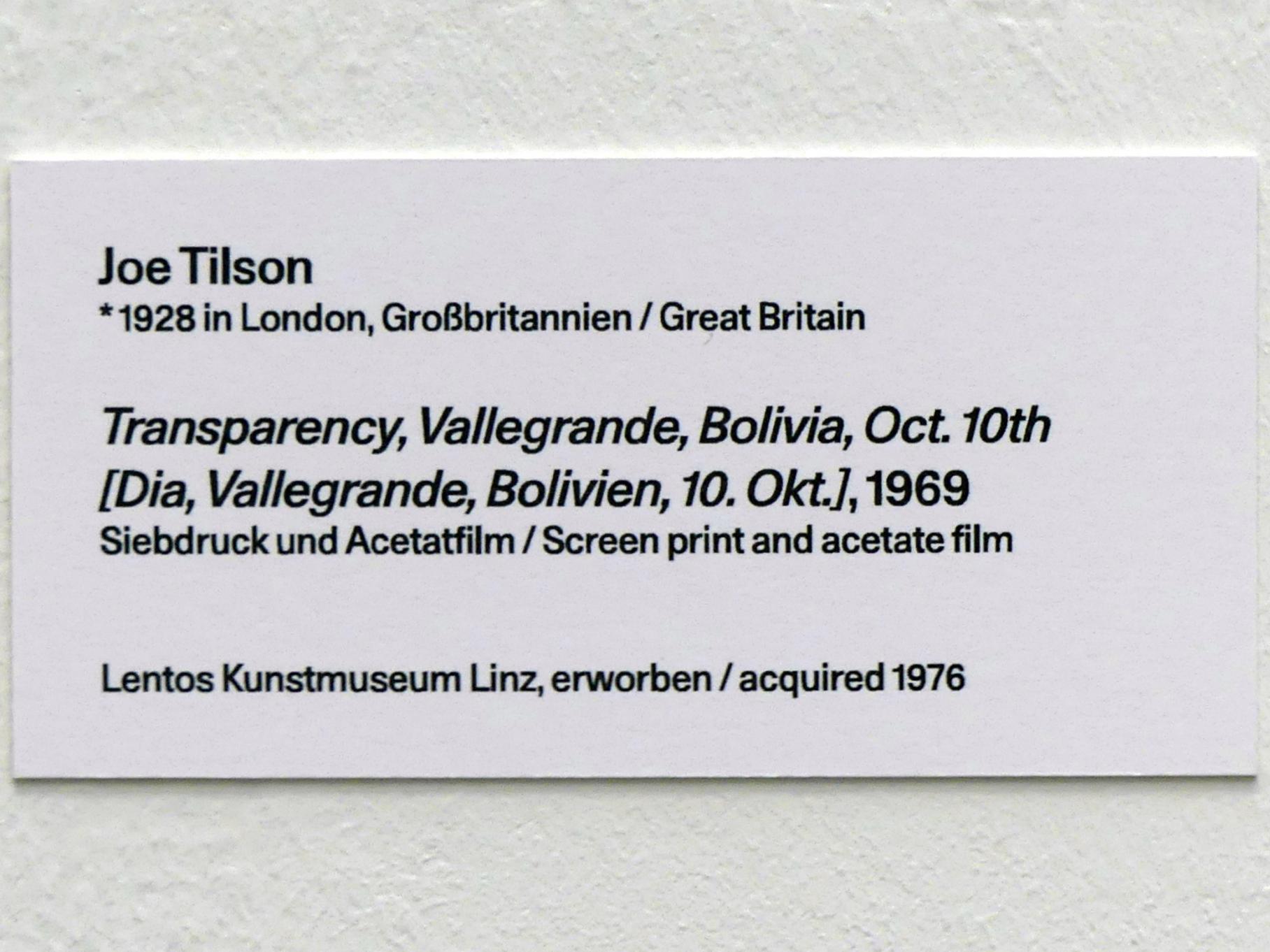 Joe Tilson (1969), Transparency, Vallegrande, Bolivia, Oct. 10th [Dia, Vallegrande, Bolivien, 10. Okt.], Linz, Lentos Kunstmuseum Linz, Saal 10 - Zu schade für die Lade, 1969, Bild 2/2