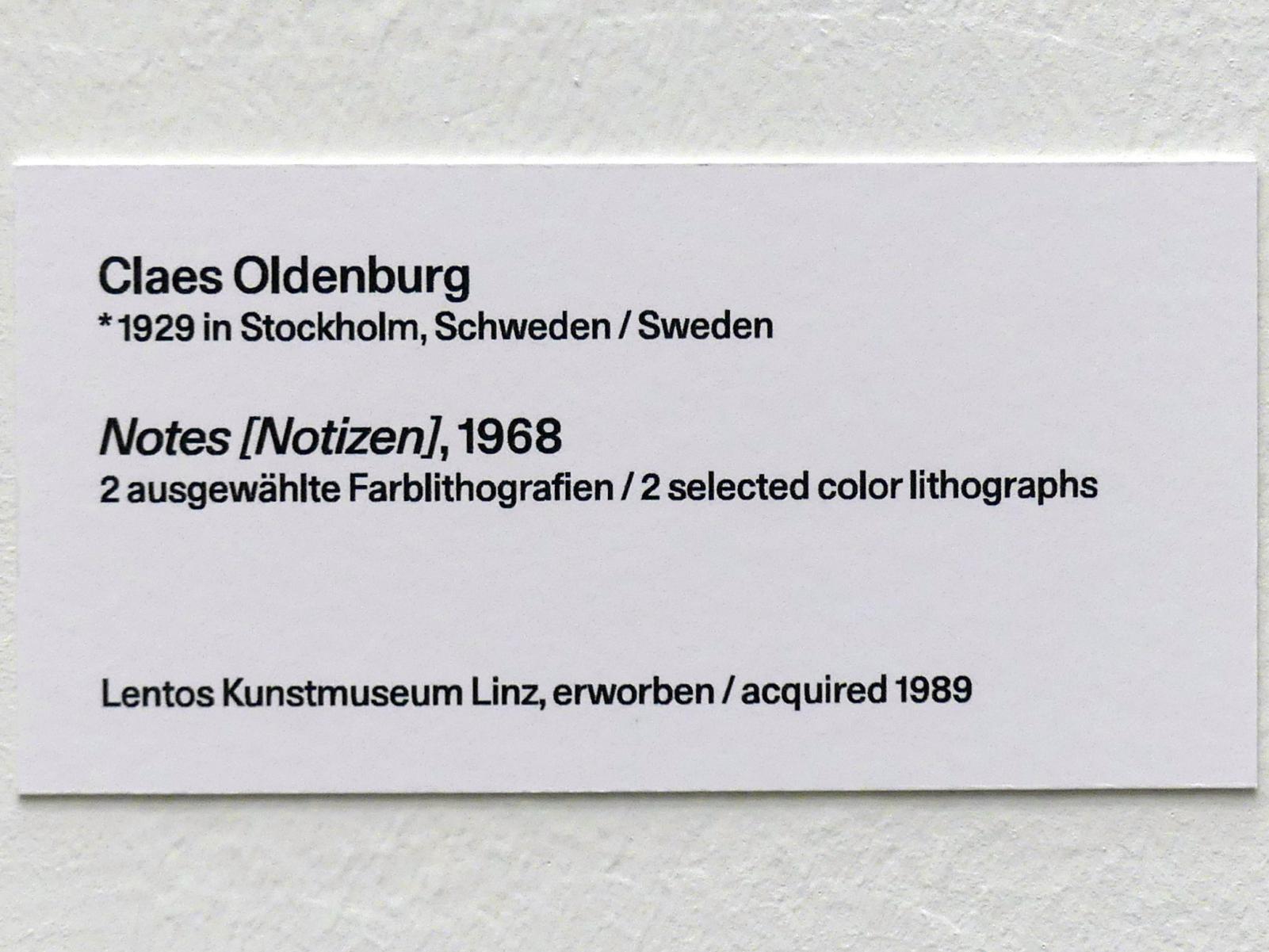 Claes Oldenburg (1961–1971), Notes [Notizen], Linz, Lentos Kunstmuseum Linz, Saal 10 - Zu schade für die Lade, 1968, Bild 4/4