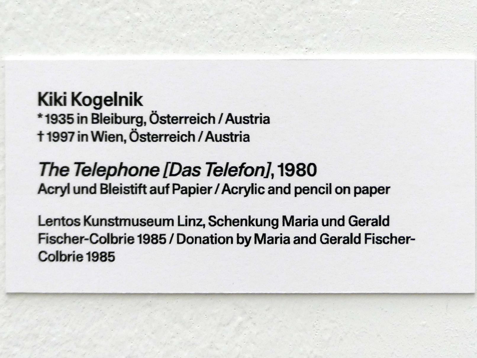 Kiki Kogelnik (1980), The Telephone [Das Telefon], Linz, Lentos Kunstmuseum Linz, Saal 10 - Zu schade für die Lade, 1980, Bild 2/2