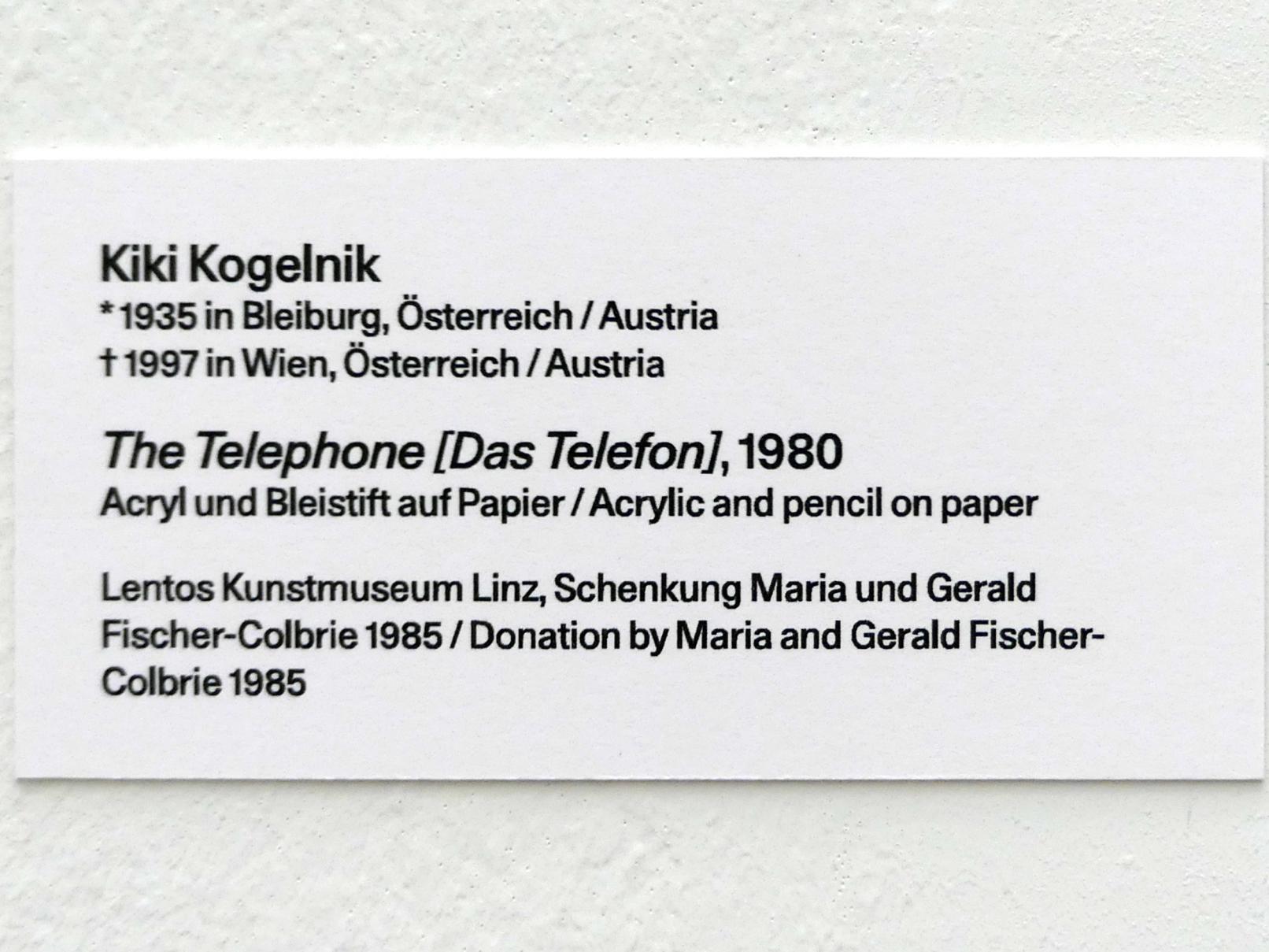 Kiki Kogelnik (1980), The Telephone [Das Telefon], Linz, Lentos Kunstmuseum Linz, Saal 10 - Zu schade für die Lade, 1980, Bild 2/2
