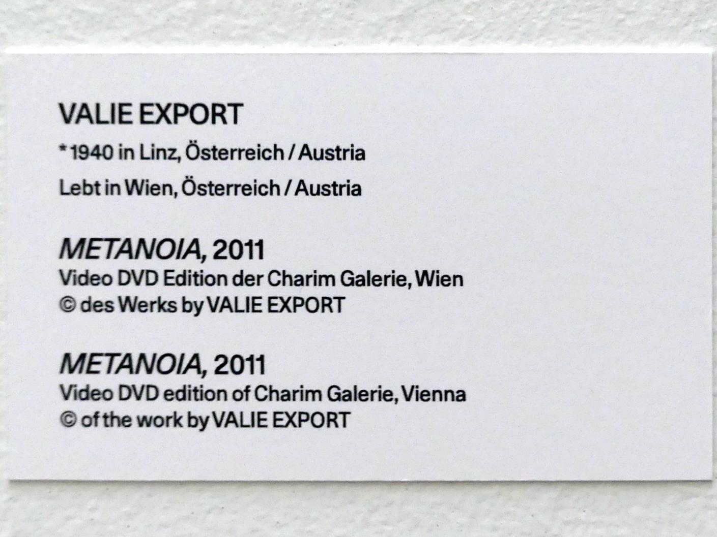 Valie Export (Waltraud Stockinger) (1969&ndash;2011), METANOIA, Linz, Lentos Kunstmuseum Linz, Saal 11 - Performance, Konzeptionelle Kunst und Fotorealismus, 2011, Bild 2/2