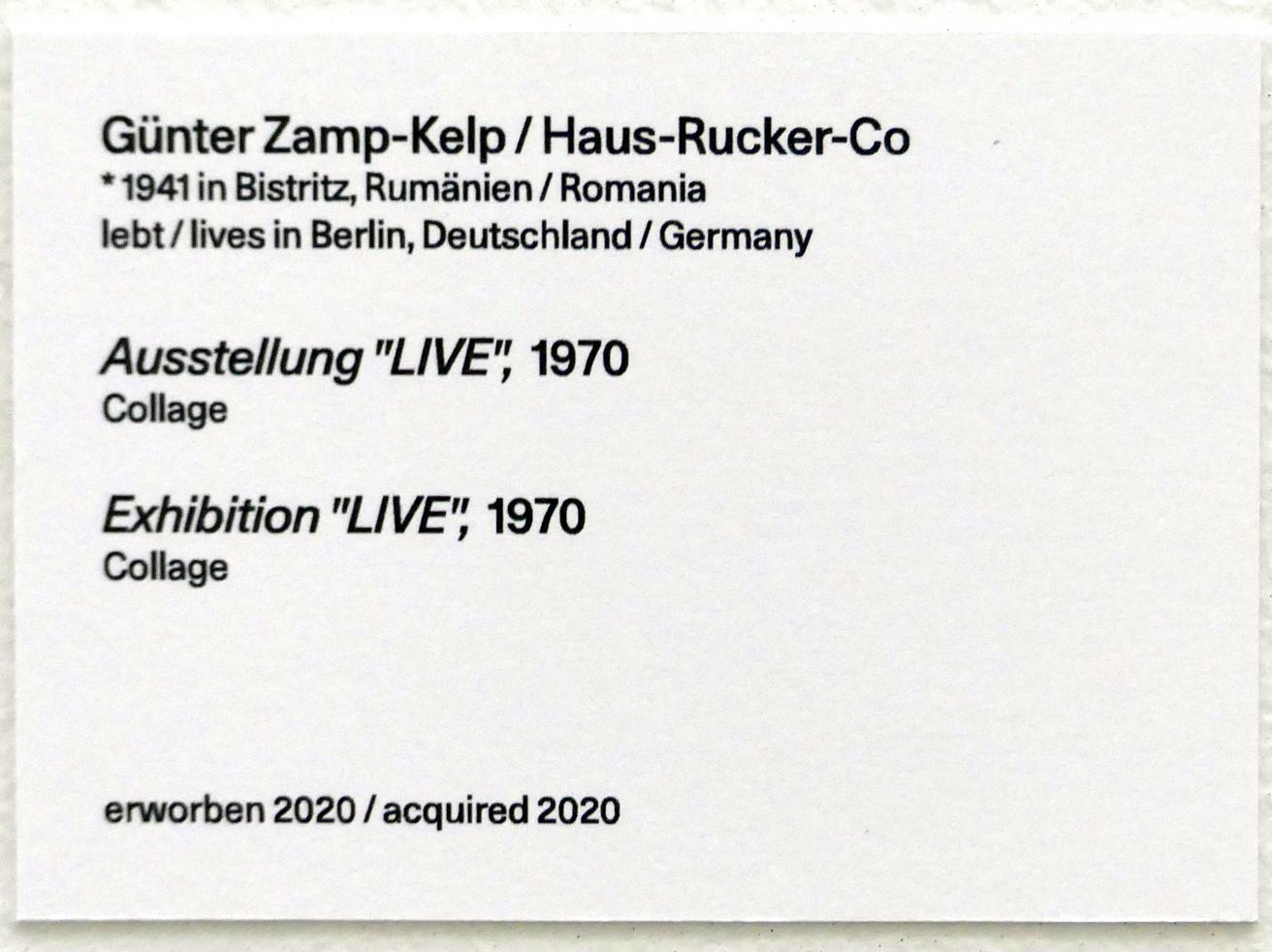 Günter Zamp Kelp (1970–1973), Ausstellung "LIVE", Linz, Lentos Kunstmuseum Linz, Saal 11 - Performance, Konzeptionelle Kunst und Fotorealismus, 1970, Bild 2/2
