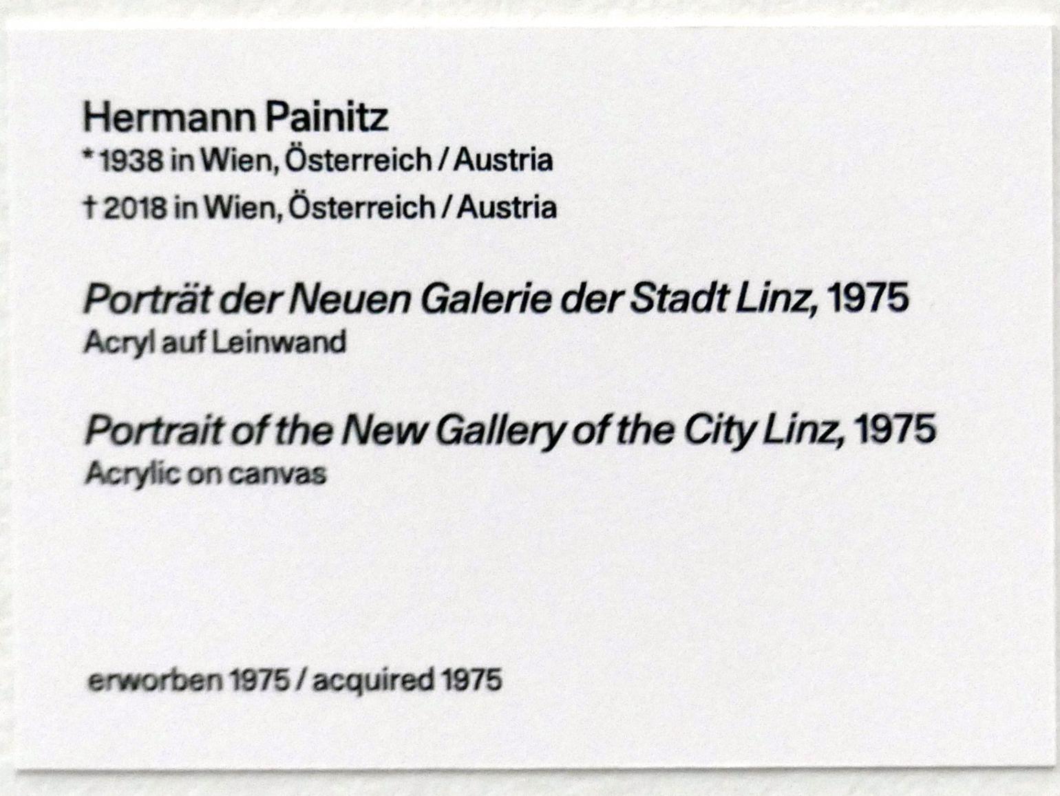 Hermann Painitz (1975), Porträt der Neuen Galerie der Stadt Linz, Linz, Lentos Kunstmuseum Linz, Saal 11 - Performance, Konzeptionelle Kunst und Fotorealismus, 1975, Bild 2/2
