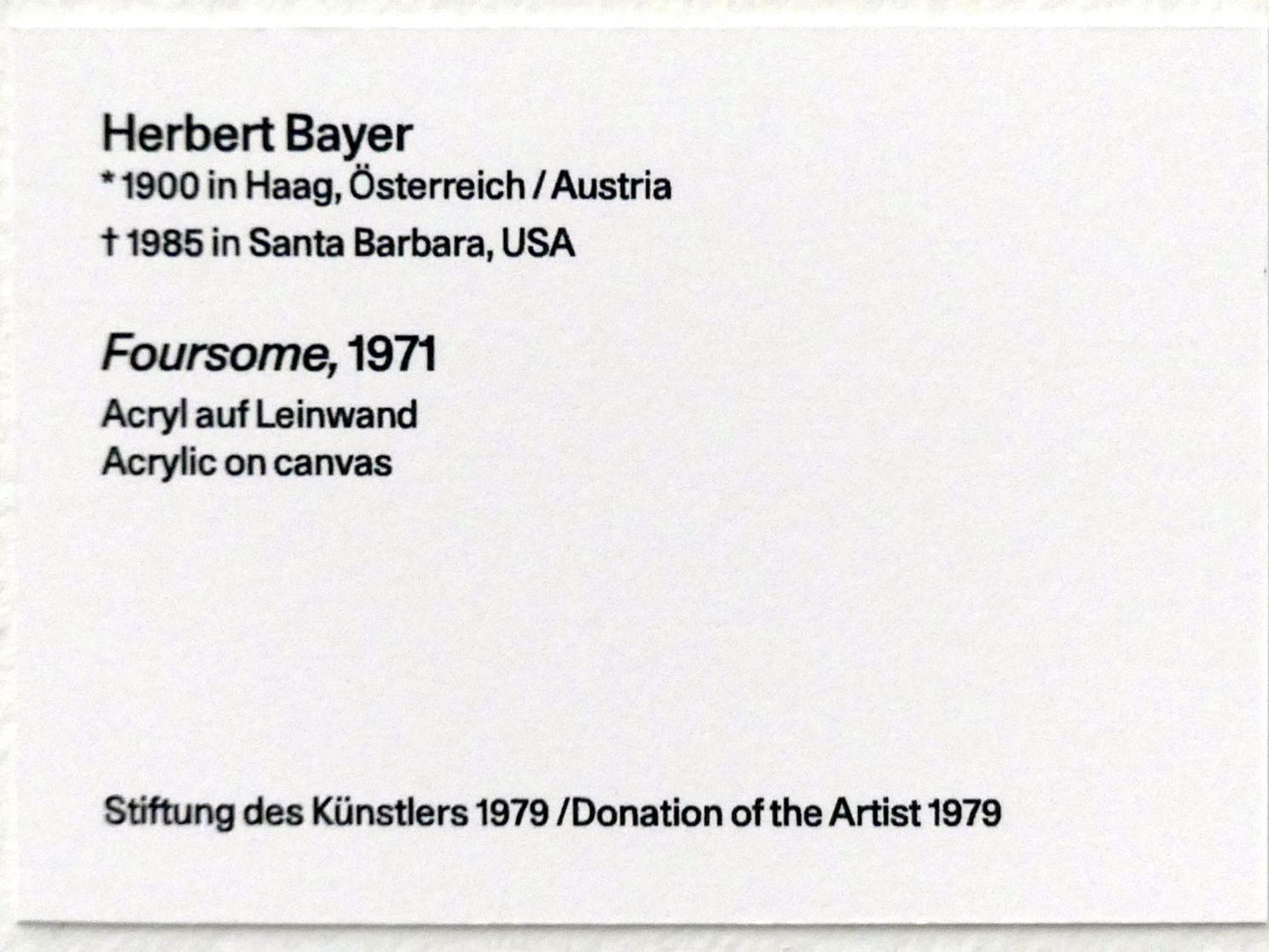 Herbert Bayer (1925–1972), Foursome, Linz, Lentos Kunstmuseum Linz, Saal 11 - Performance, Konzeptionelle Kunst und Fotorealismus, 1971, Bild 2/2