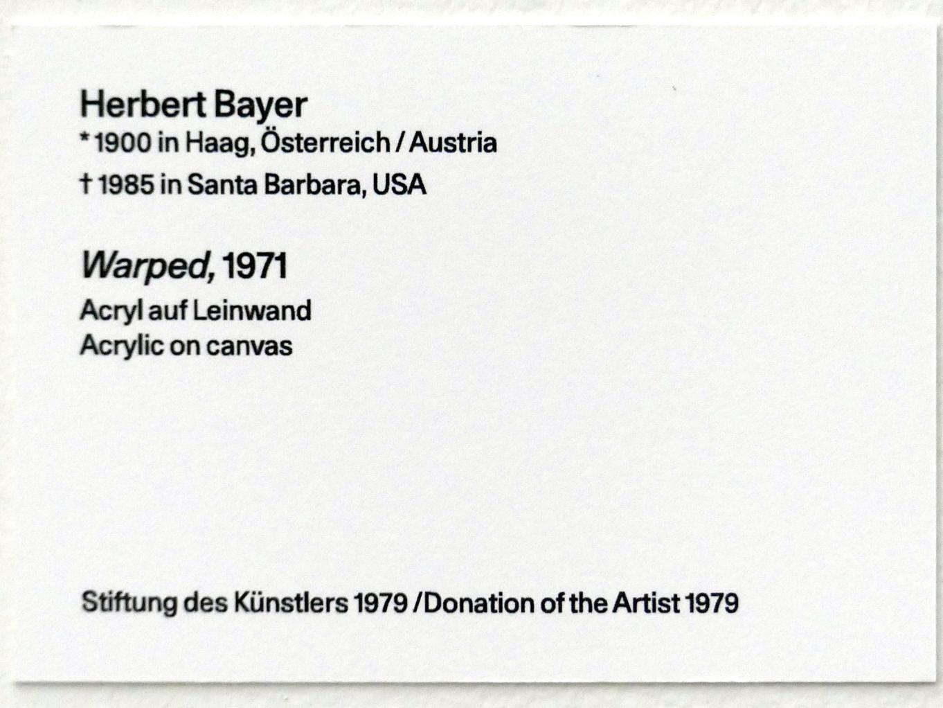 Herbert Bayer (1925–1972), Warped, Linz, Lentos Kunstmuseum Linz, Saal 11 - Performance, Konzeptionelle Kunst und Fotorealismus, 1971, Bild 2/2