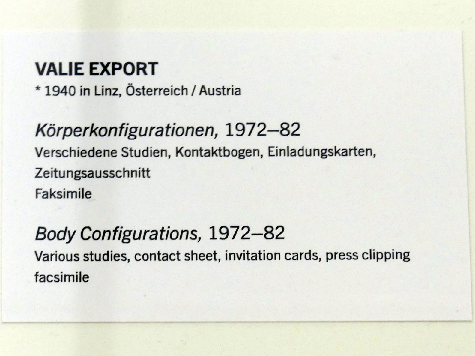 Valie Export (Waltraud Stockinger) (1969–2011), Körperkonfigurationen, Linz, Lentos Kunstmuseum Linz, Saal 11 - Performance, Konzeptionelle Kunst und Fotorealismus, 1972–1982, Bild 4/4