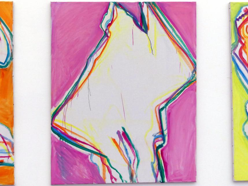 Maria Lassnig (1945–2011), Nebeneinander Linien I,II,IV, Linz, Lentos Kunstmuseum Linz, Saal 12 - Junge Rebellen und Neue Wilde, 1993, Bild 3/5
