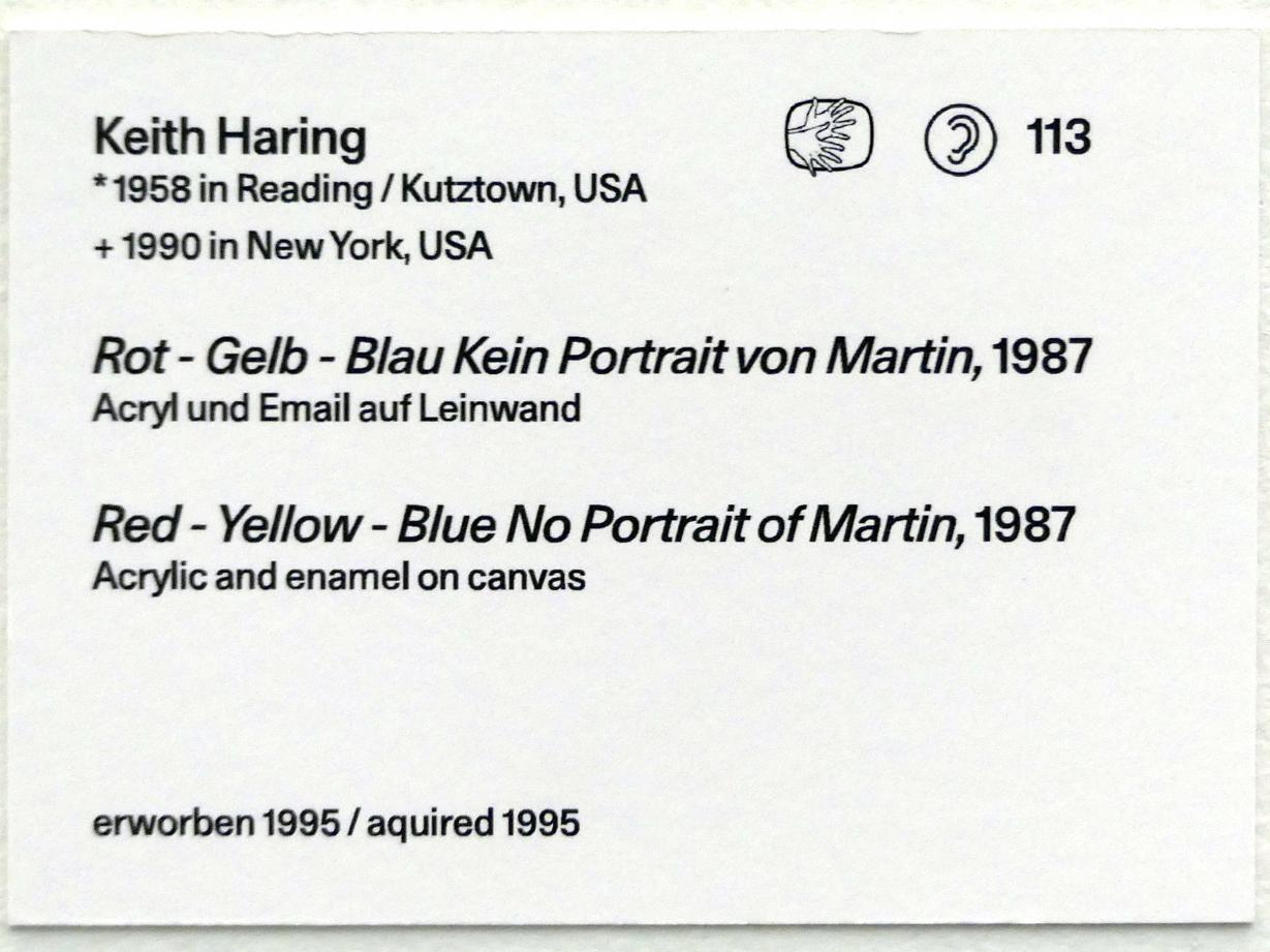 Keith Haring (1981–1989), Rot - Geld - Blau Kein Portrait von Martin, Linz, Lentos Kunstmuseum Linz, Saal 12 - Junge Rebellen und Neue Wilde, 1987, Bild 2/2