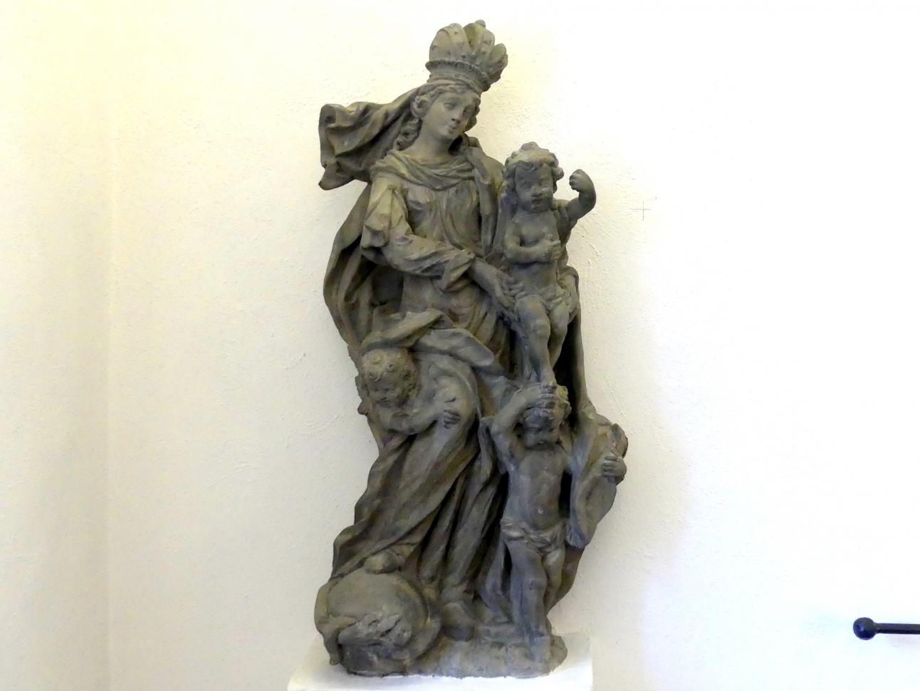Balthasar Esterbauer (1710–1725), Maria mit Kind, Würzburg, ehem. Haus Augustinerstraße 1/2, jetzt Würzburg, Museum für Franken (ehem. Mainfränkisches Museum), Treppenhaus, um 1725