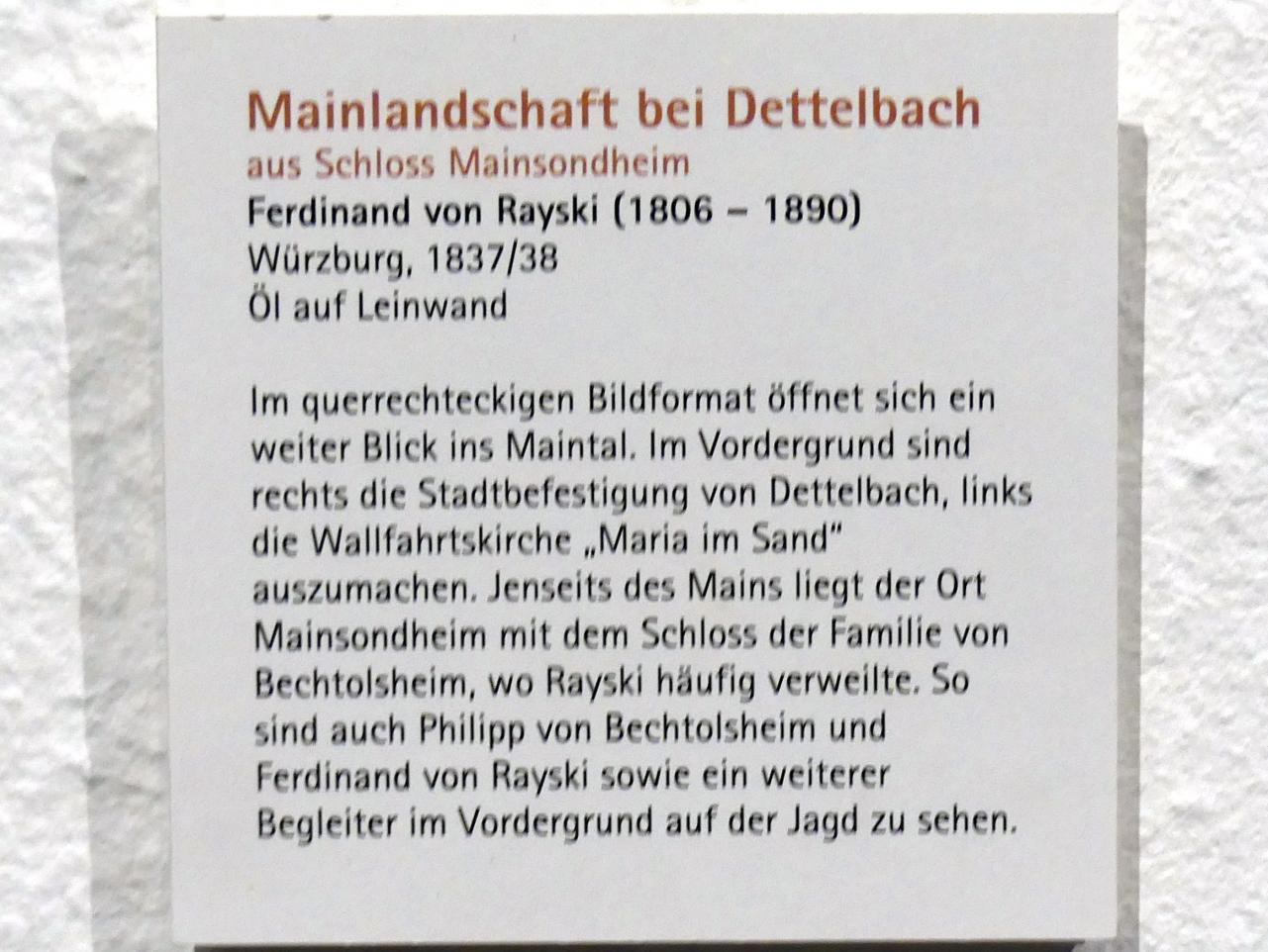 Ferdinand von Rayski (1837–1875), Mainlandschaft bei Dettelbach, Mainsondheim, Schloss Mainsondheim, jetzt Würzburg, Museum für Franken (ehem. Mainfränkisches Museum), Steinsaal, 1837–1838, Bild 2/2
