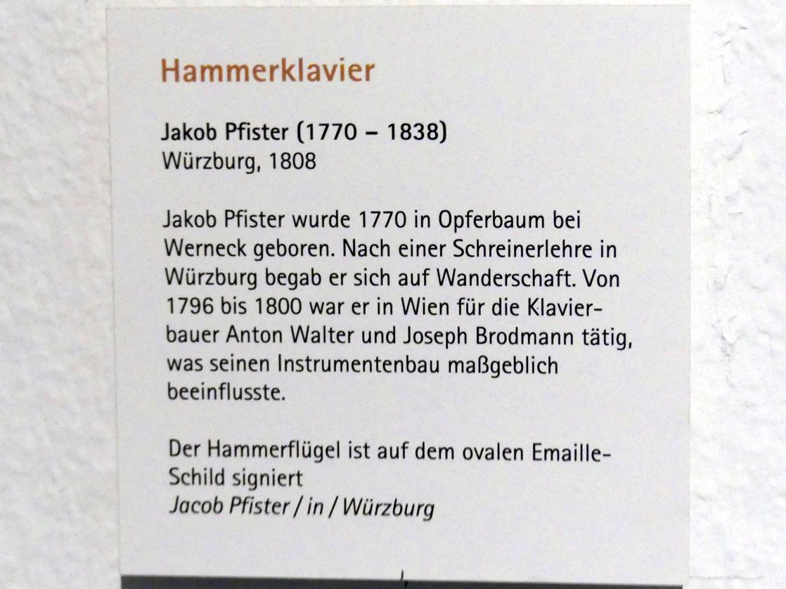 Jakob Pfister (1808), Hammerklavier, Würzburg, Museum für Franken (ehem. Mainfränkisches Museum), Steinsaal, 1808, Bild 4/4