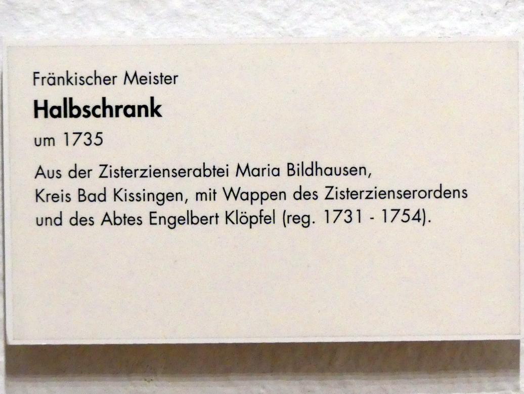 Halbschrank, Münnerstadt, Kloster Maria Bildhausen, jetzt Würzburg, Museum für Franken (ehem. Mainfränkisches Museum), Gemäldegalerie, um 1735, Bild 3/3