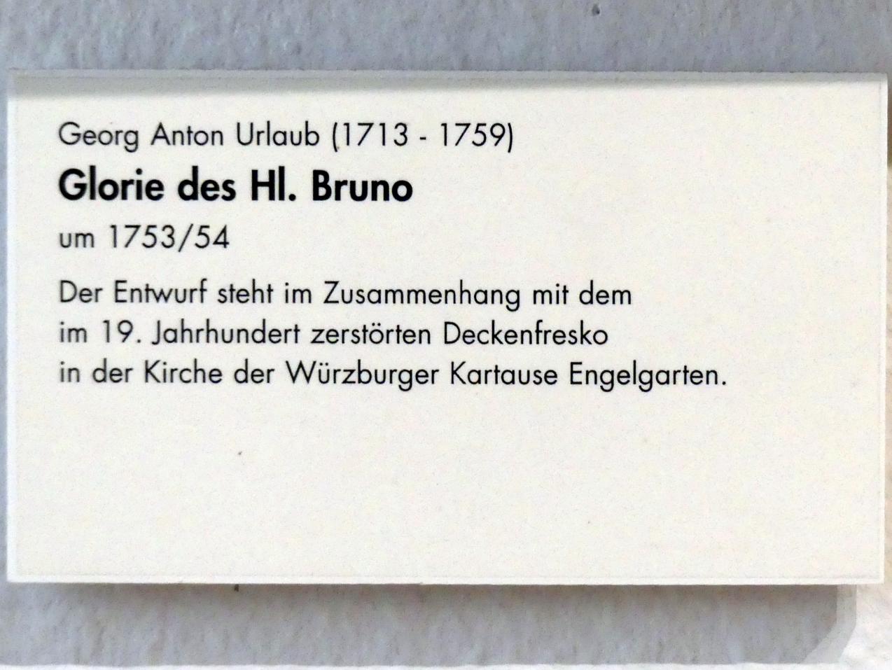 Georg Anton Urlaub (1735–1758), Glorie des Hl. Bruno, Würzburg, ehem. Kartause Engelgarten, jetzt Würzburg, Museum für Franken (ehem. Mainfränkisches Museum), Gemäldegalerie, um 1753–1754, Bild 2/2