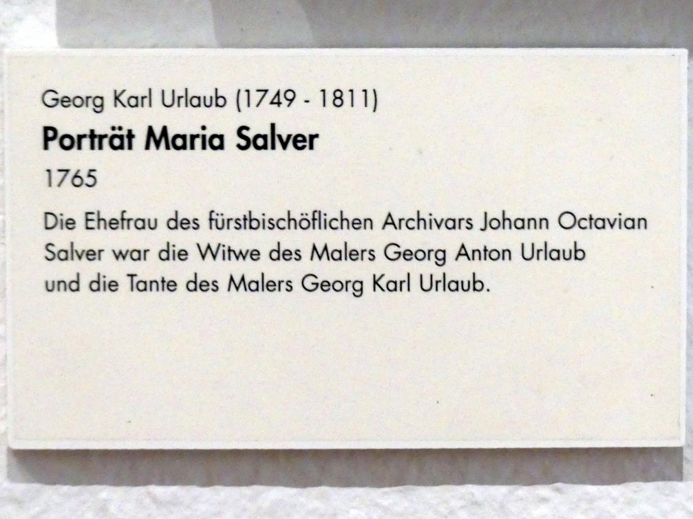 Georg Carl Samuel Urlaub (1765–1789), Porträt Maria Salver, Würzburg, Museum für Franken (ehem. Mainfränkisches Museum), Gemäldegalerie, 1765, Bild 2/2
