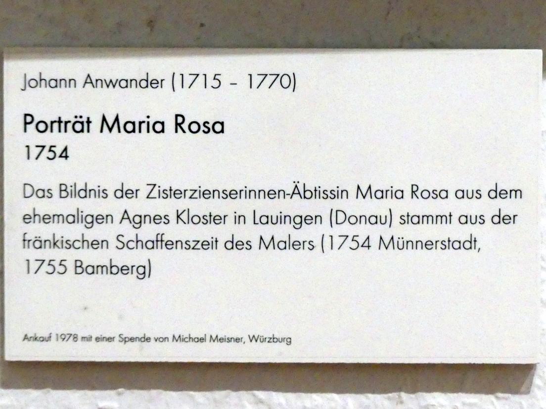 Johann Anwander (1754), Porträt Maria Rosa, Lauingen, ehem. Zisterzienserinnen-Kloster Sankt Agnes, jetzt Würzburg, Museum für Franken (ehem. Mainfränkisches Museum), Gemäldegalerie, 1754, Bild 2/2
