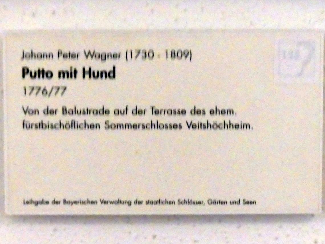 Johann Peter Wagner (1755–1797), Putto mit Hund, Veitshöchheim, Schloss Veitshöchheim, jetzt Würzburg, Museum für Franken (ehem. Mainfränkisches Museum), Gemäldegalerie, 1776–1777, Bild 2/2