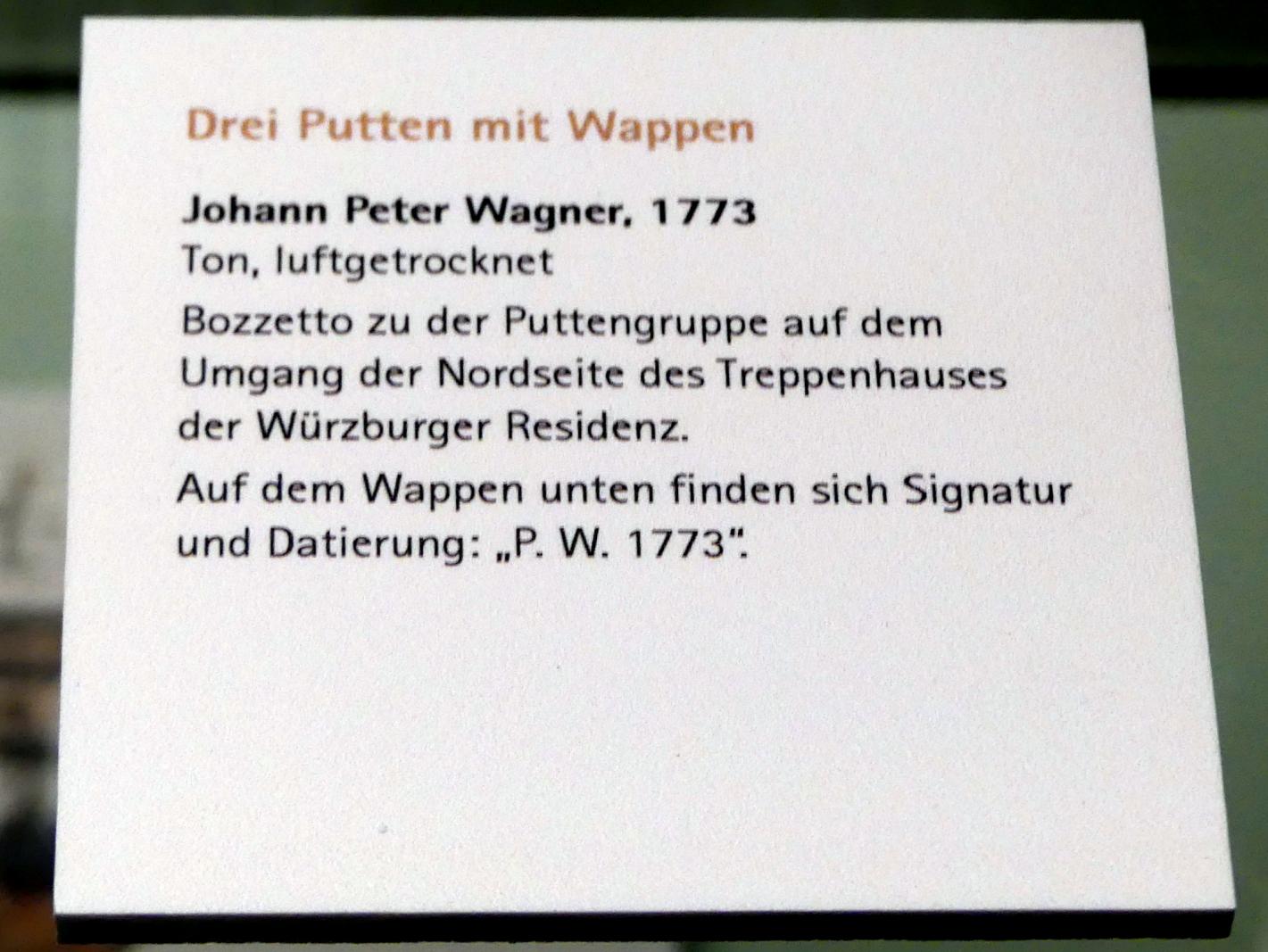 Johann Peter Wagner (1755–1797), Drei Putten mit Wappen, Würzburg, ehem. fürstbischöfliche Residenz, jetzt Würzburg, Museum für Franken (ehem. Mainfränkisches Museum), Bozzetti-Sammlung, 1773, Bild 2/2