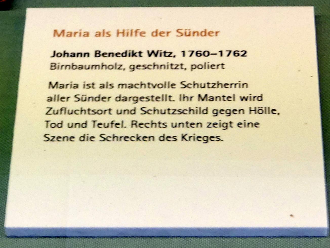 Johann Benedikt Witz (1747–1780), Maria als Hilfe der Sünder, Würzburg, Museum für Franken (ehem. Mainfränkisches Museum), Bozzetti-Sammlung, 1760–1762, Bild 2/2